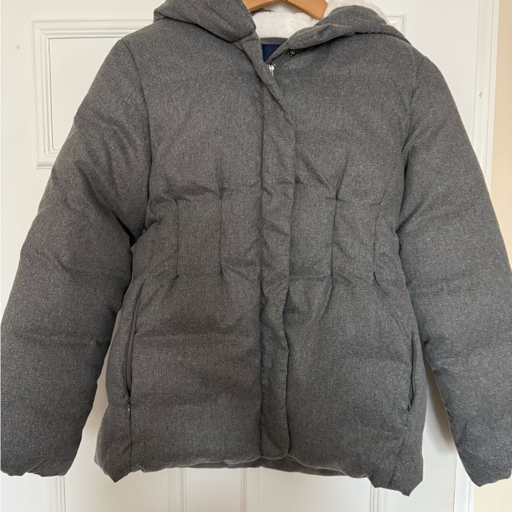 NWT $169 Jacadi 12 yr old girl gray hooded puffer jacket